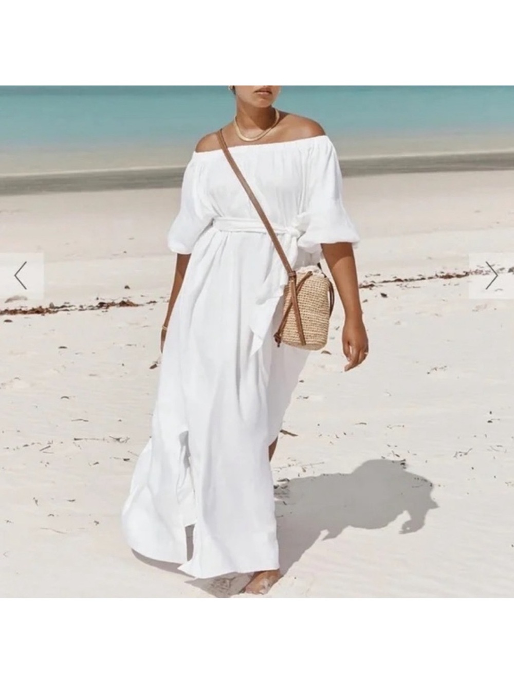 DISSH White Off-Shoulder Maxi Dress with Waist Tie